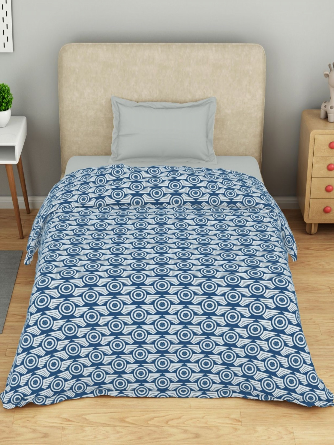 SPACES Navy Blue & White Cartoon Characters AC Room Double Bed Comforter