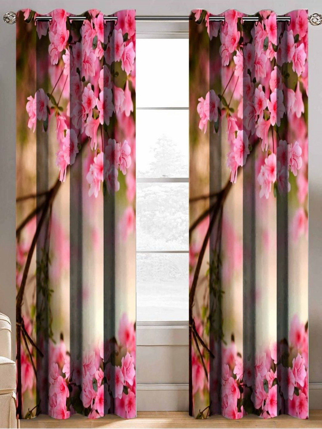 Aura Pink & Brown 2 Pieces Printed Window Curtain