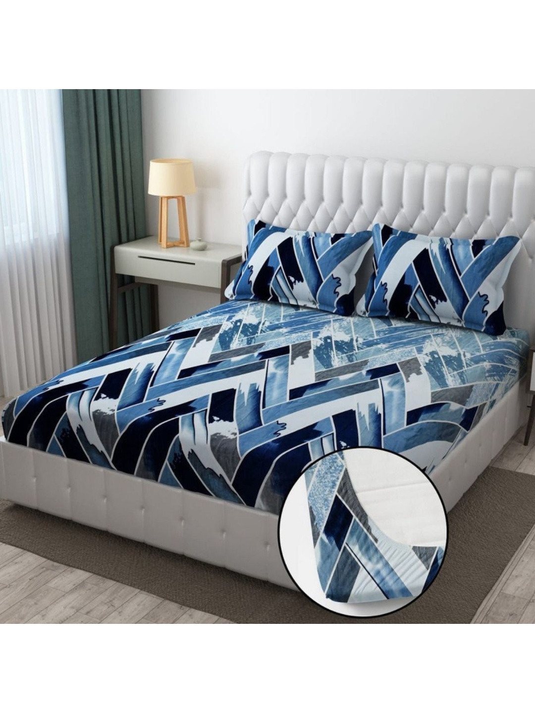 HIDECOR Blue 350 TC King Bedsheet with 2 Pillow Covers