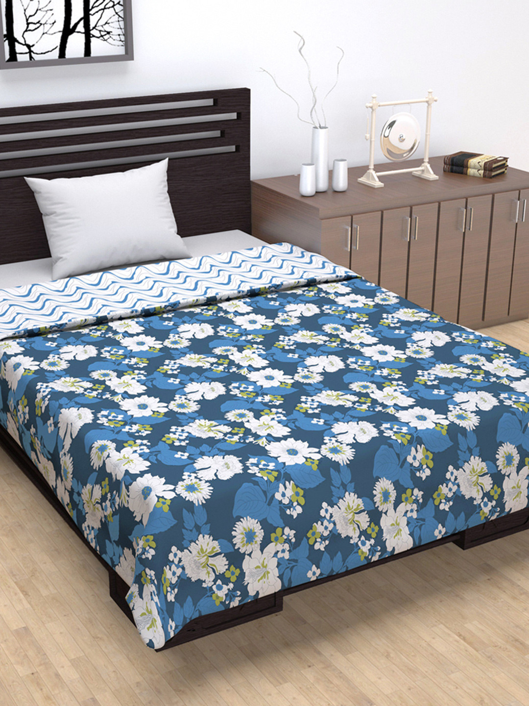 Divine Casa Galaxy Blue Floral Microfiber AC Room 120 GSM Single Bed Dohar Blanket