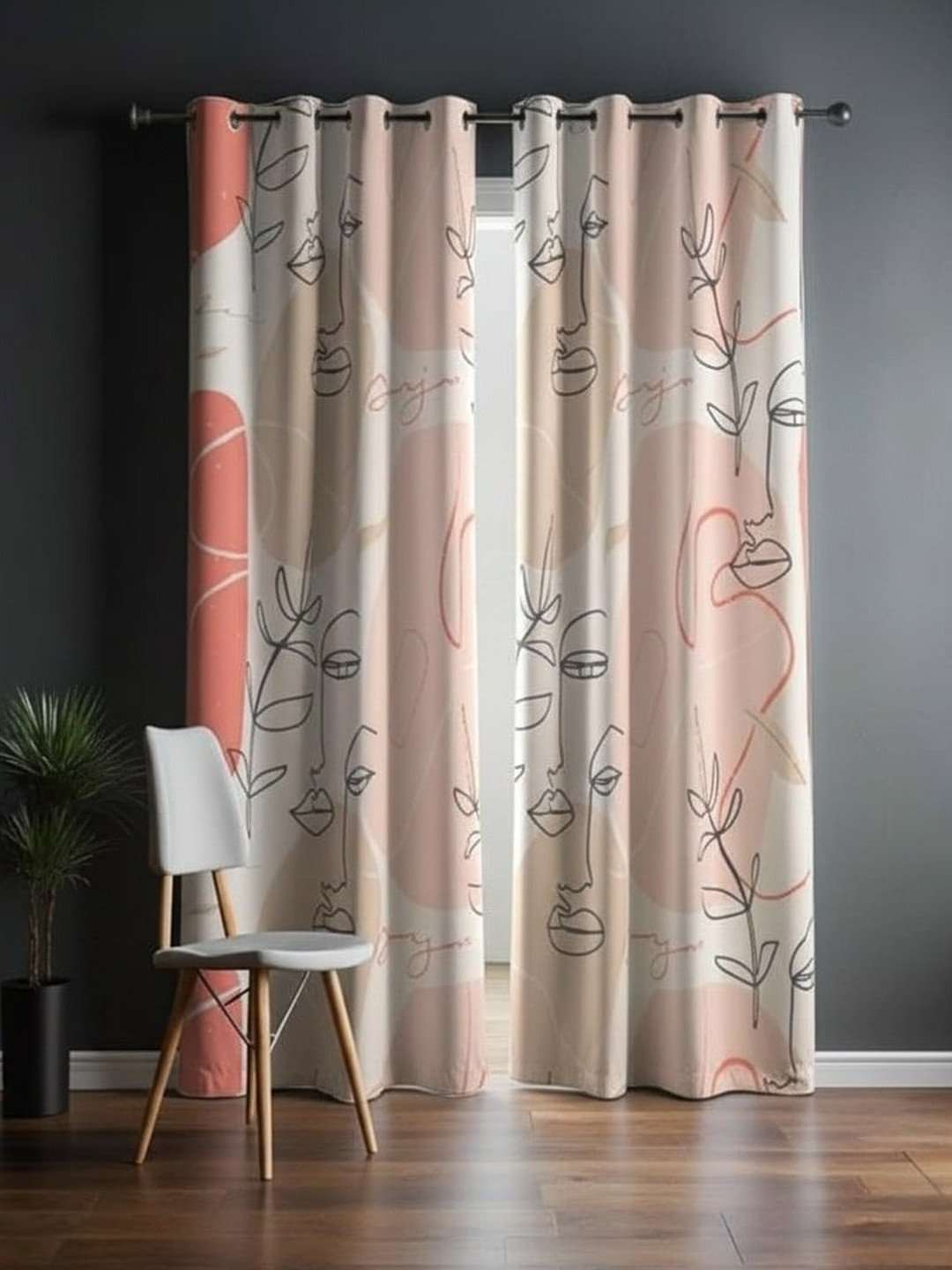 BFAM Peach-Coloured Set of 2 Black Out Window Curtain