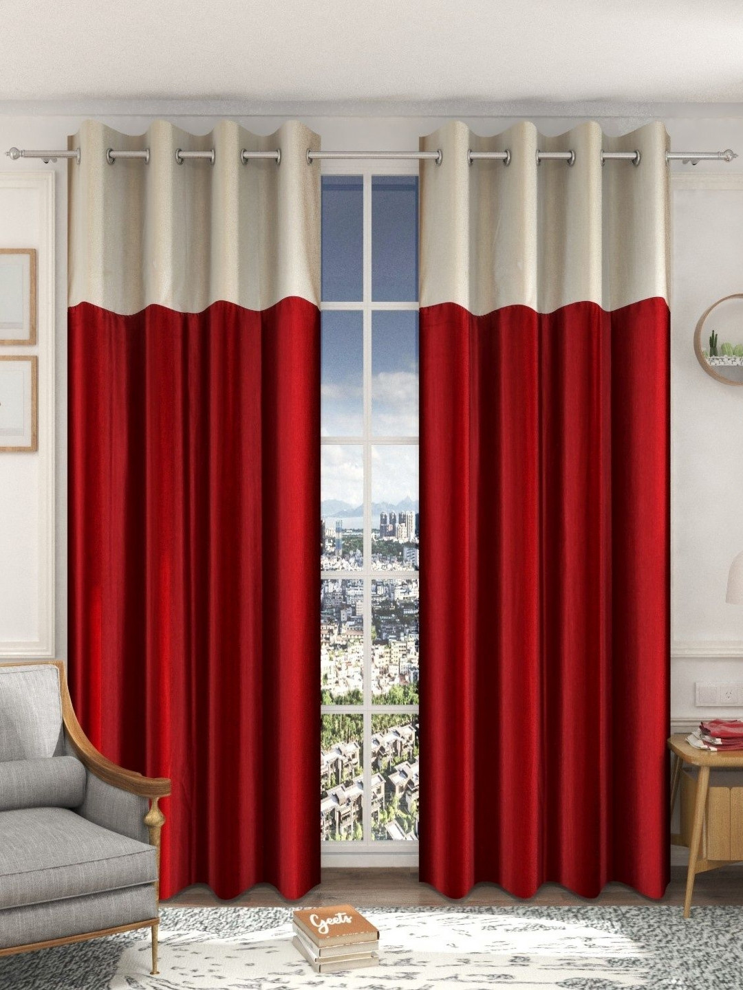 Galaxy Home Decor Maroon 2 Pieces Long Door Curtain