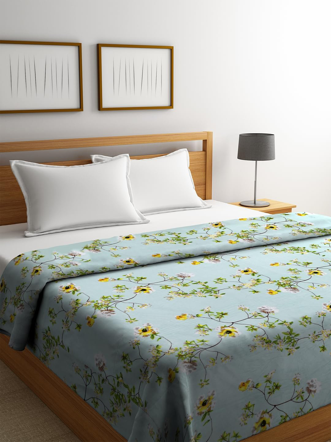 Cortina Turquoise Blue & Green Floral AC Room 250 GSM Double Bed Blanket