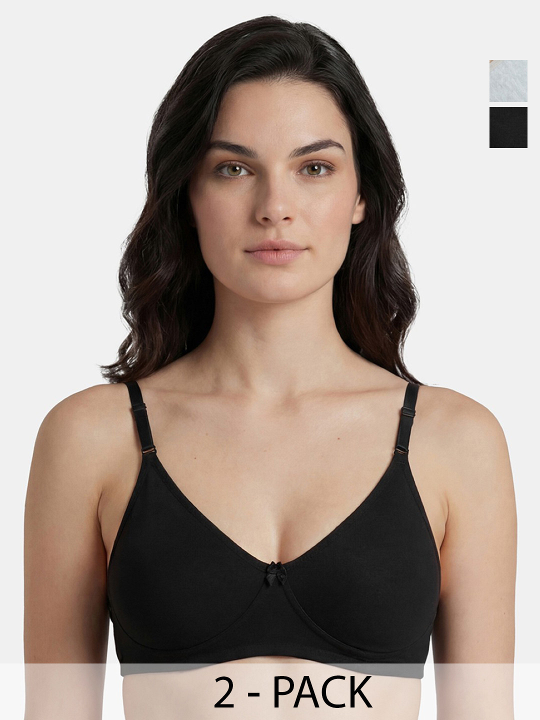 In Care Pack of 2 Full Coverage Non-Padded Non-Wired Cotton Bra with Adjustable Strap