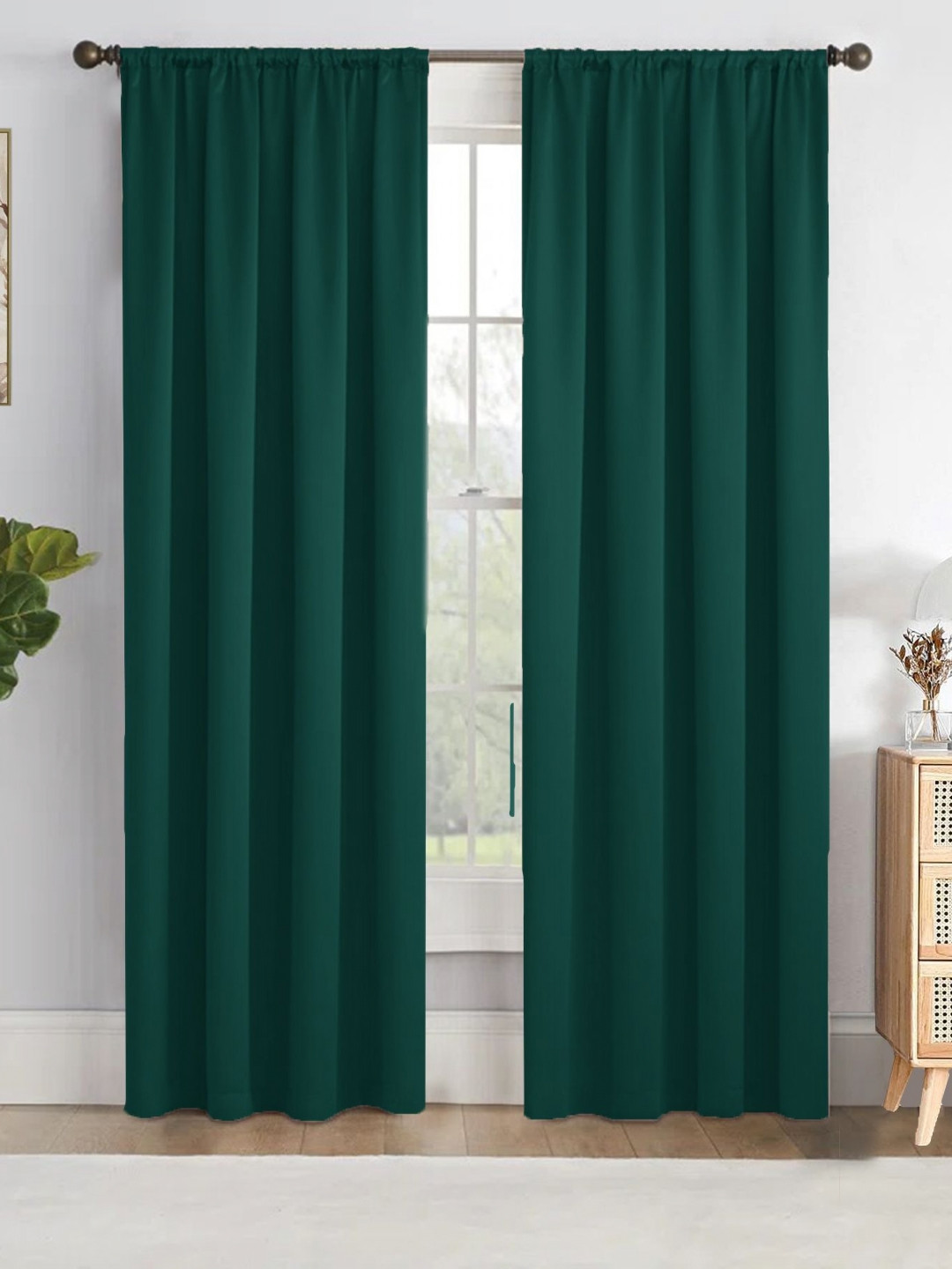 HOMEMONDE Green 2 Pieces Room Darkening Door Blackout Curtains
