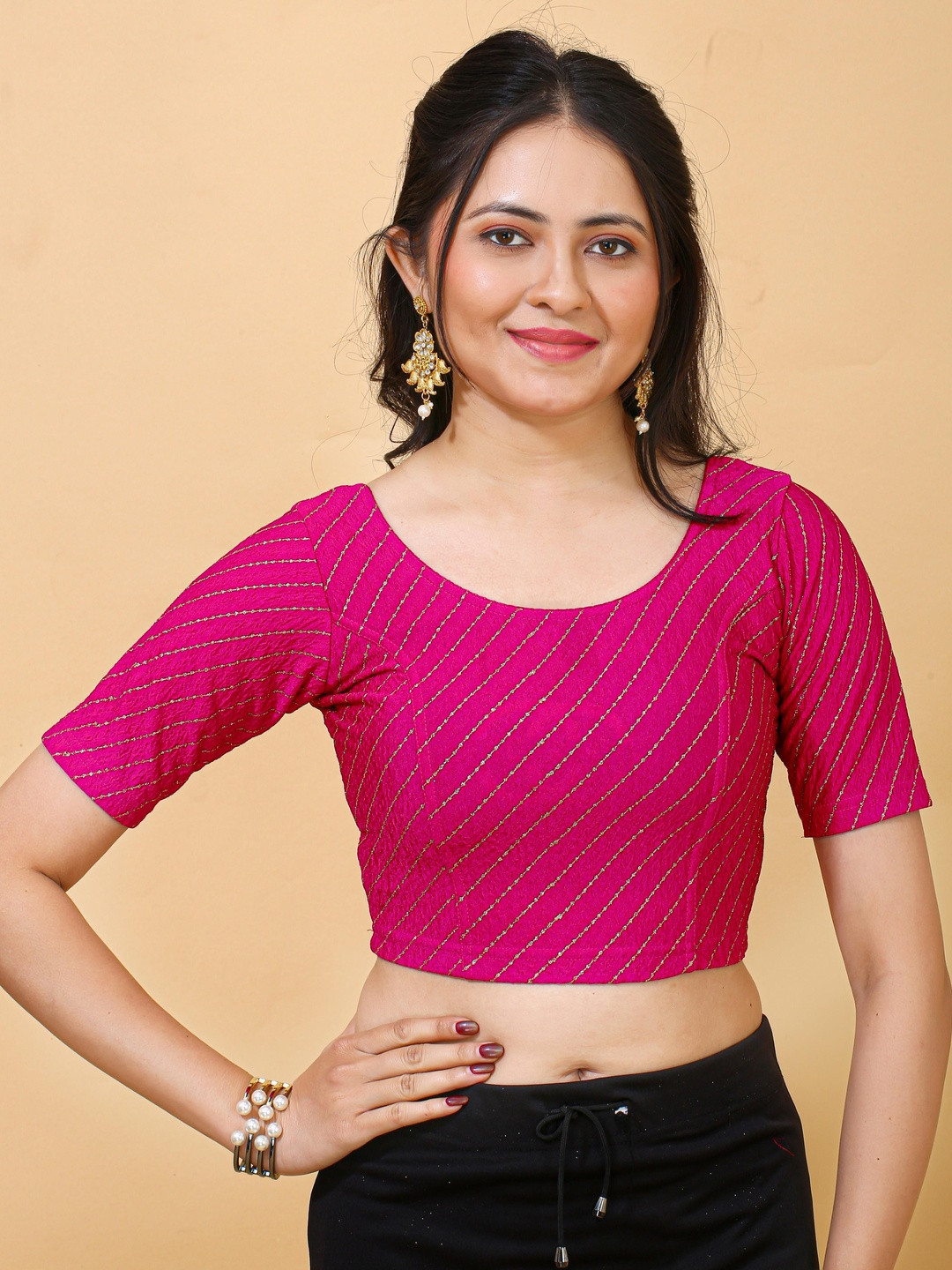 Firsttrend Legacy Cotton Woven Design Zari Saree Blouse