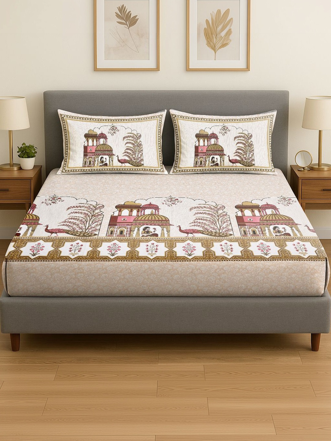 Spangle Green King Bedsheet with 2 Pillow Covers