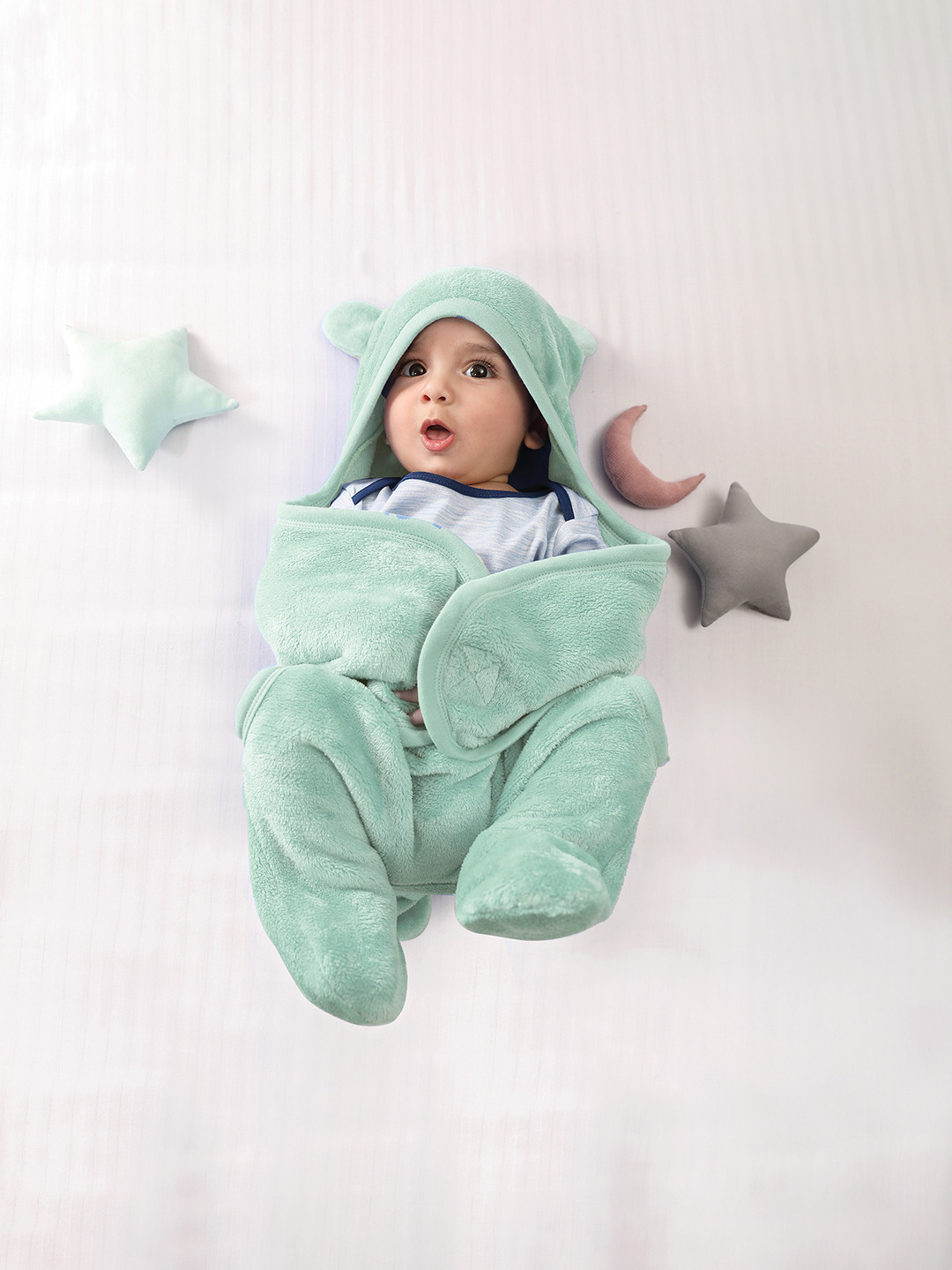MiArcus Ultra Soft Knitted Light Fur Plush Warm Blanket Wrapper 0-6 M- Green