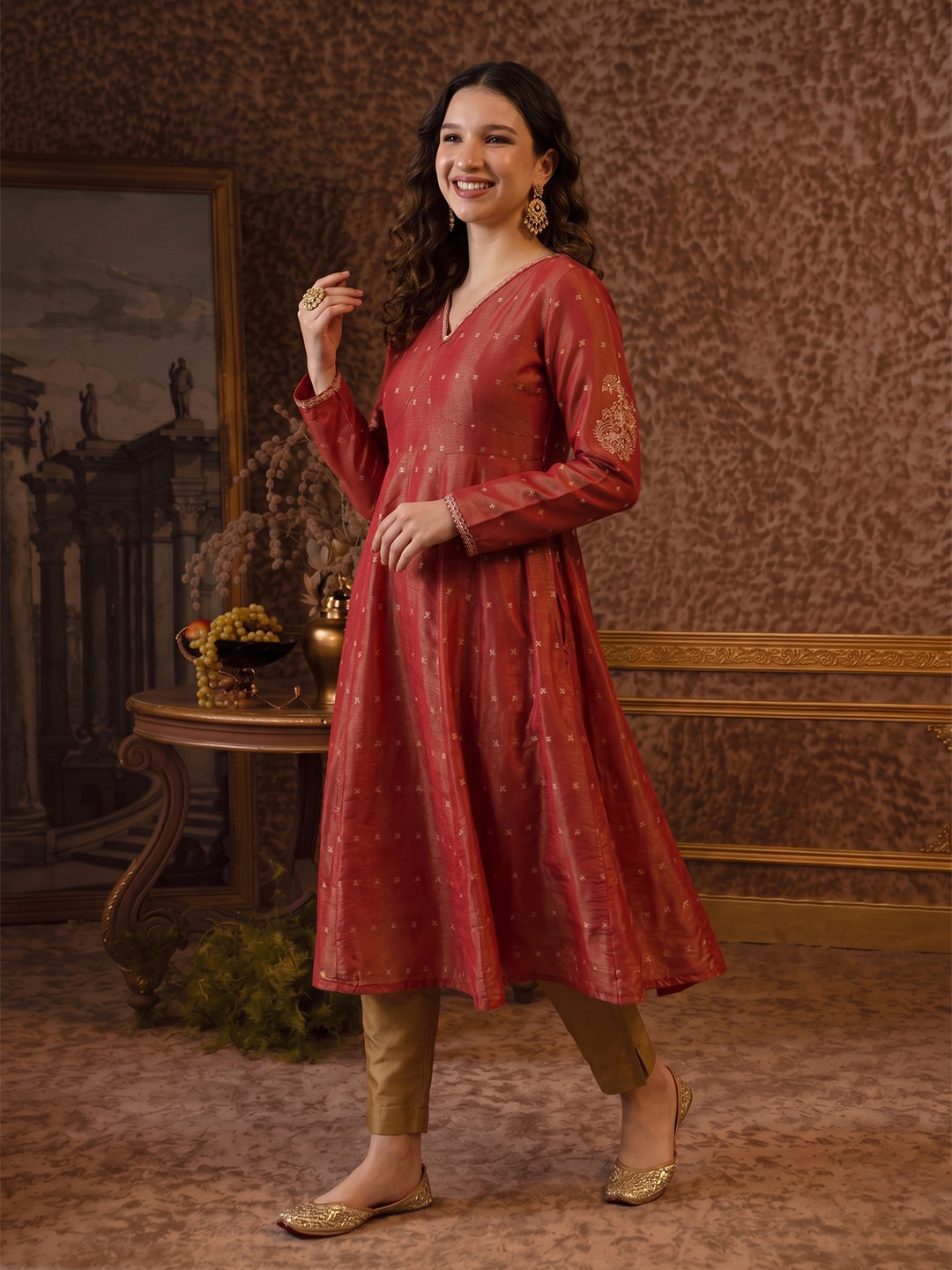 House of Pataudi Floral Embroidered A-Line Jashn Kurta