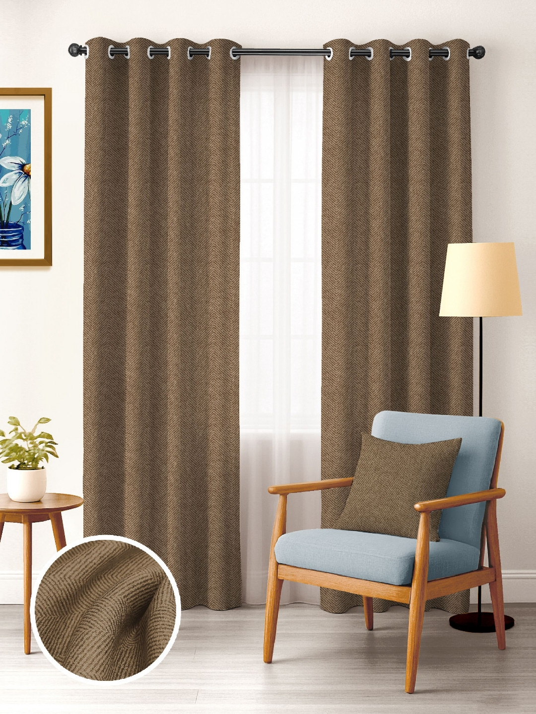 CASABLEU Coffee Brown 2 Pieces Black Out Door Curtains