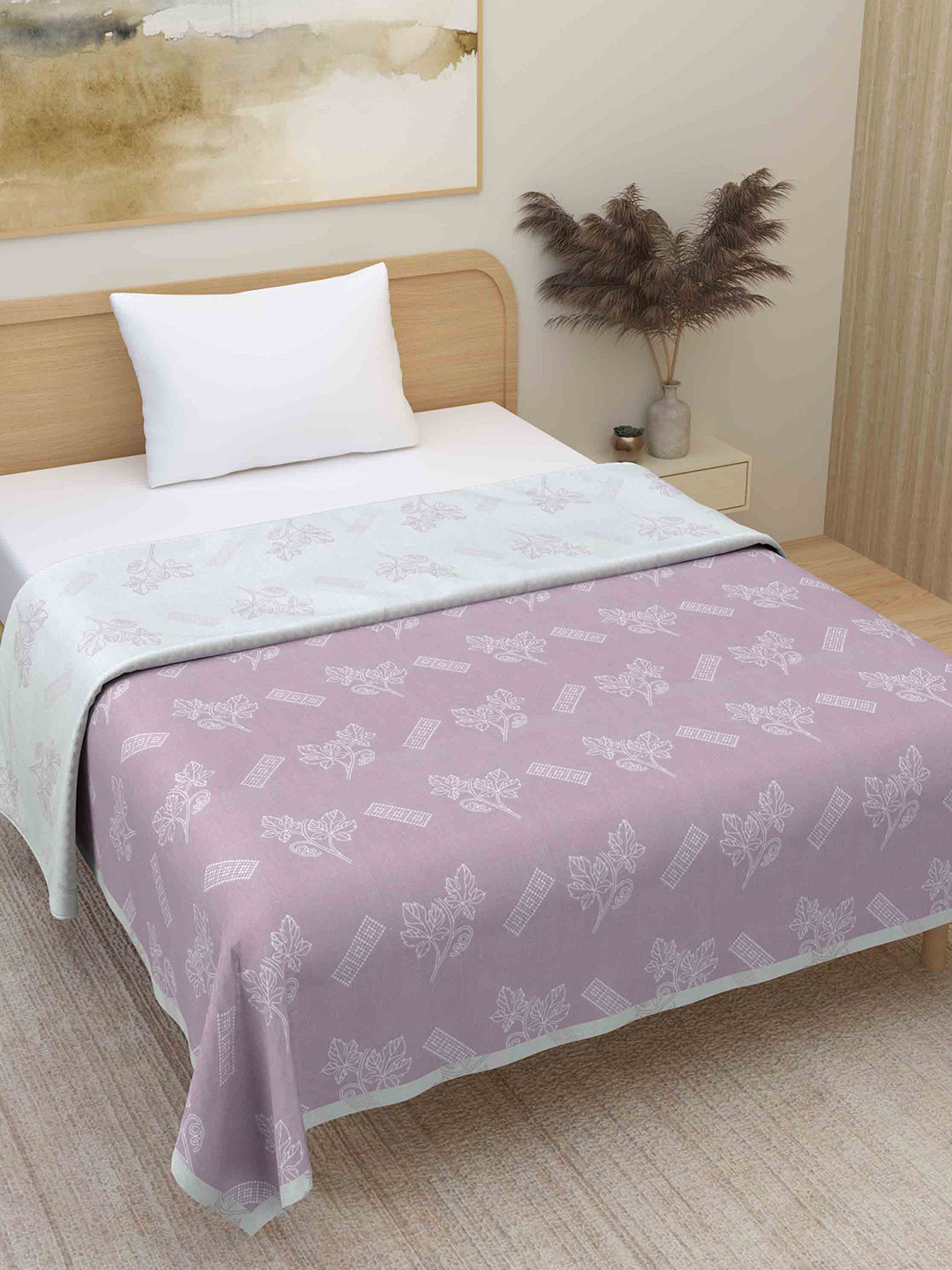 Plarsh Comfort Premium Purple Floral Printed Pure Cotton Reversible Single Bed Dohar