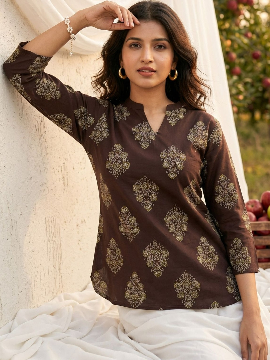 Sangria FUZN Print Ethnic Cotton Top