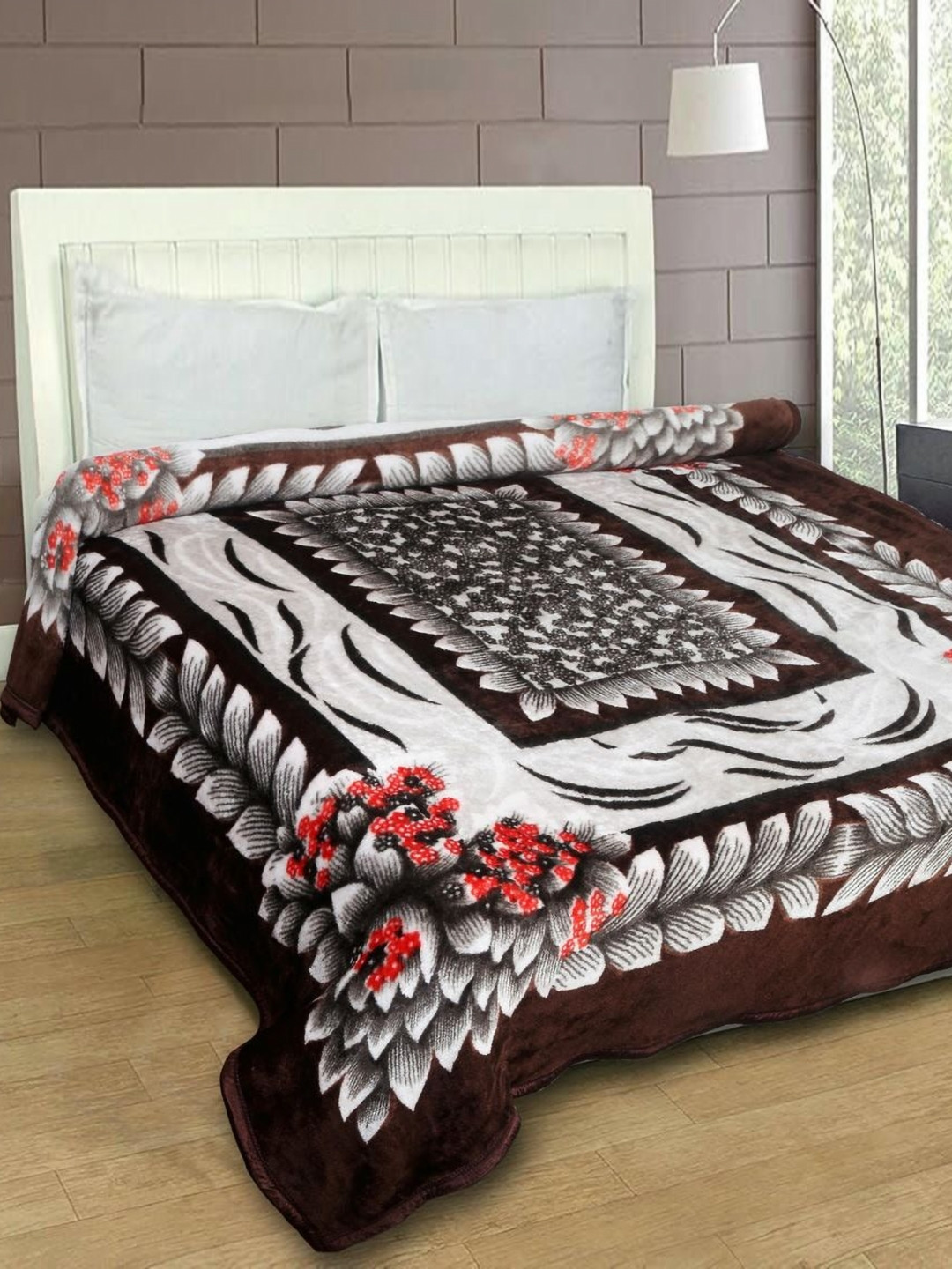MAGICAL Black & White Floral Mink 400 GSM Double Bed Blanket