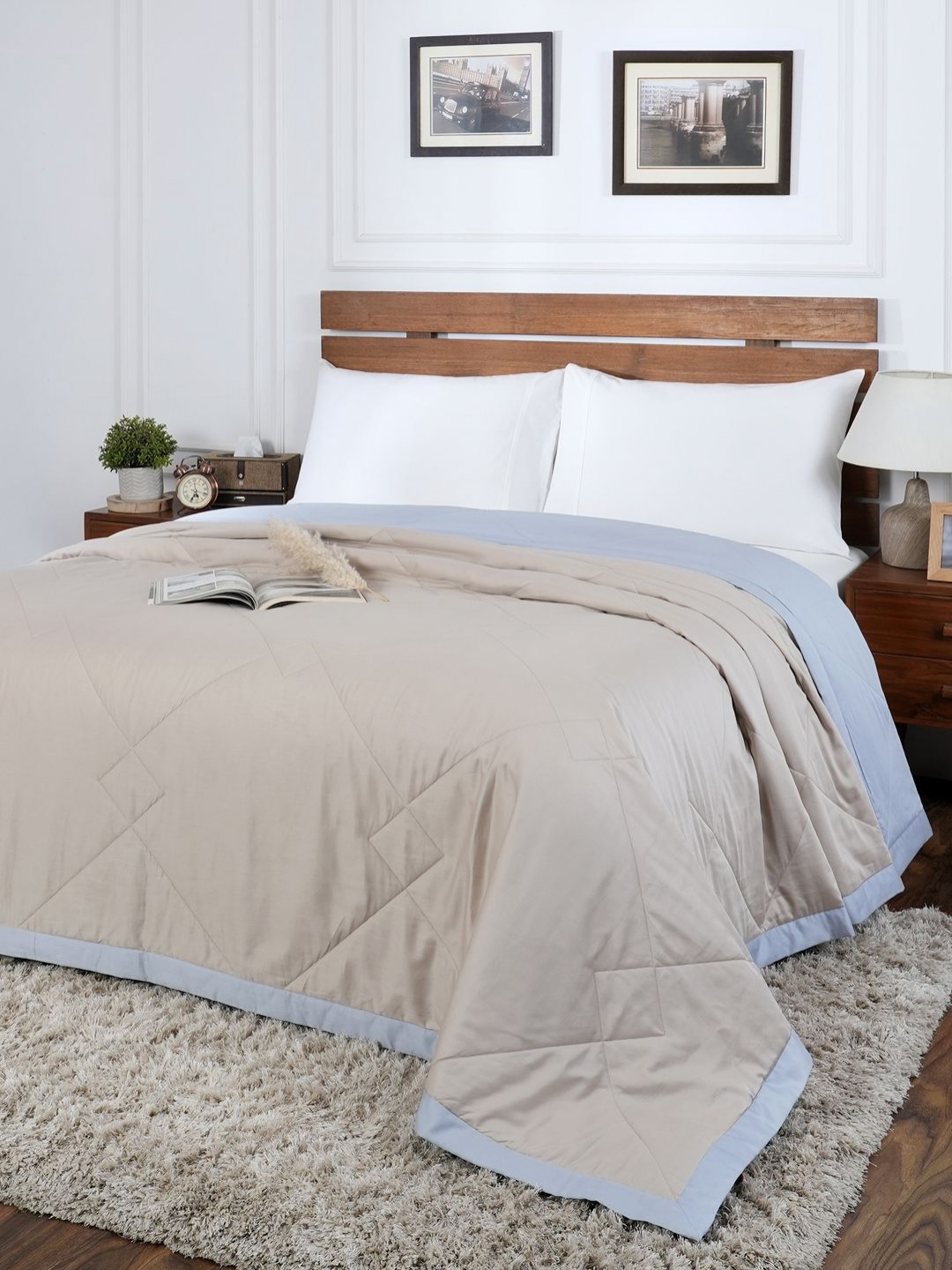 MASPAR Blue & Beige 120 GSM Double Bed Reversible Quilt & Comforter