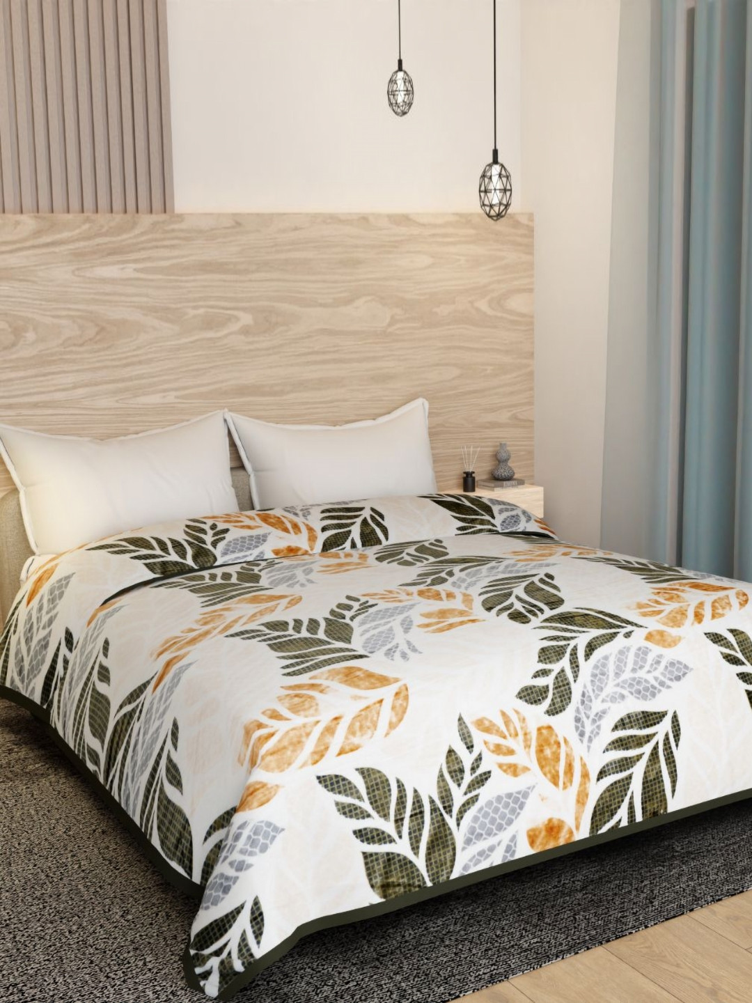 Florida White & Brown Geometric Fleece AC Room 210 GSM Double Bed Blanket