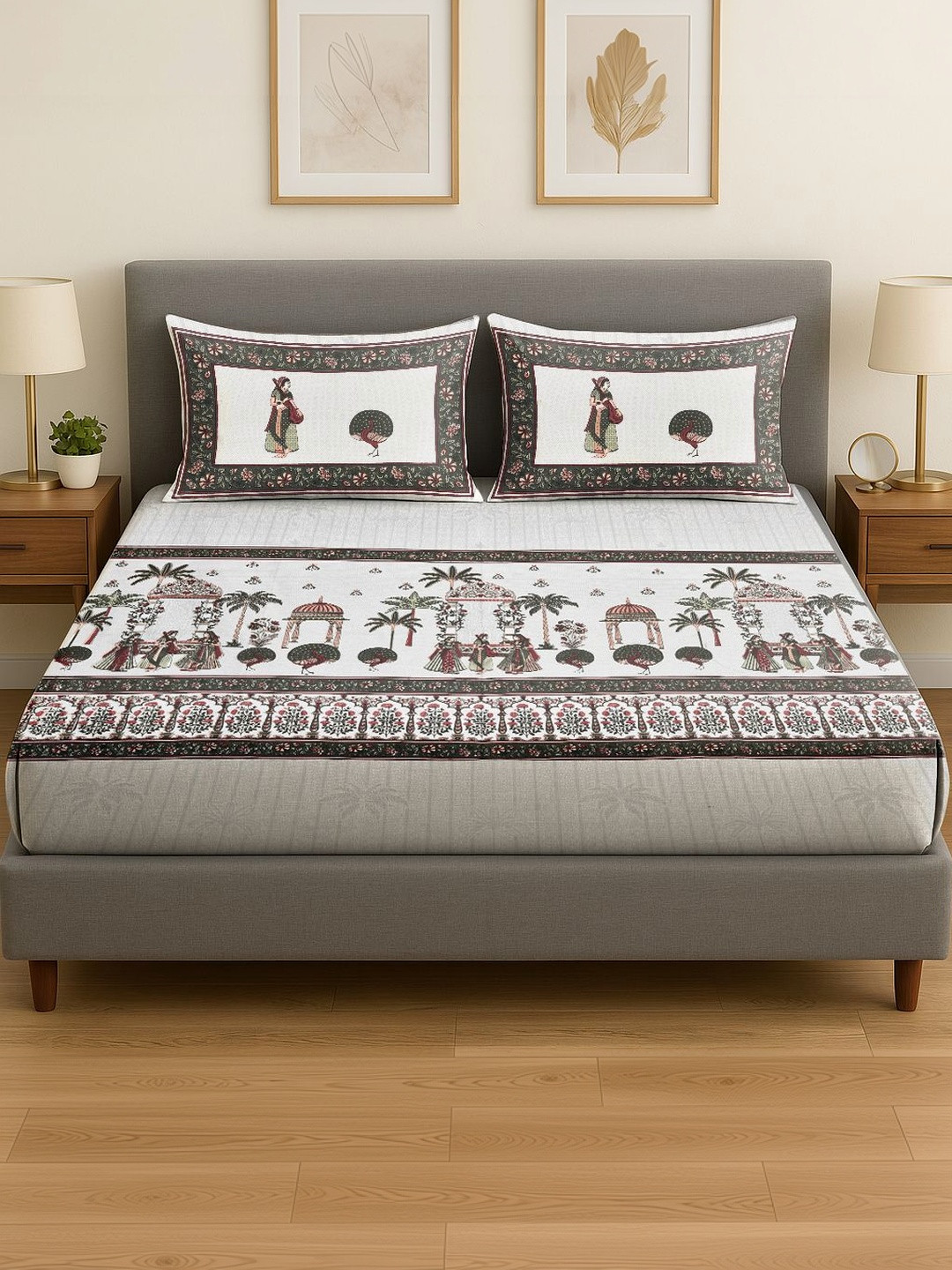 Spangle Green King Bedsheet with 2 Pillow Covers