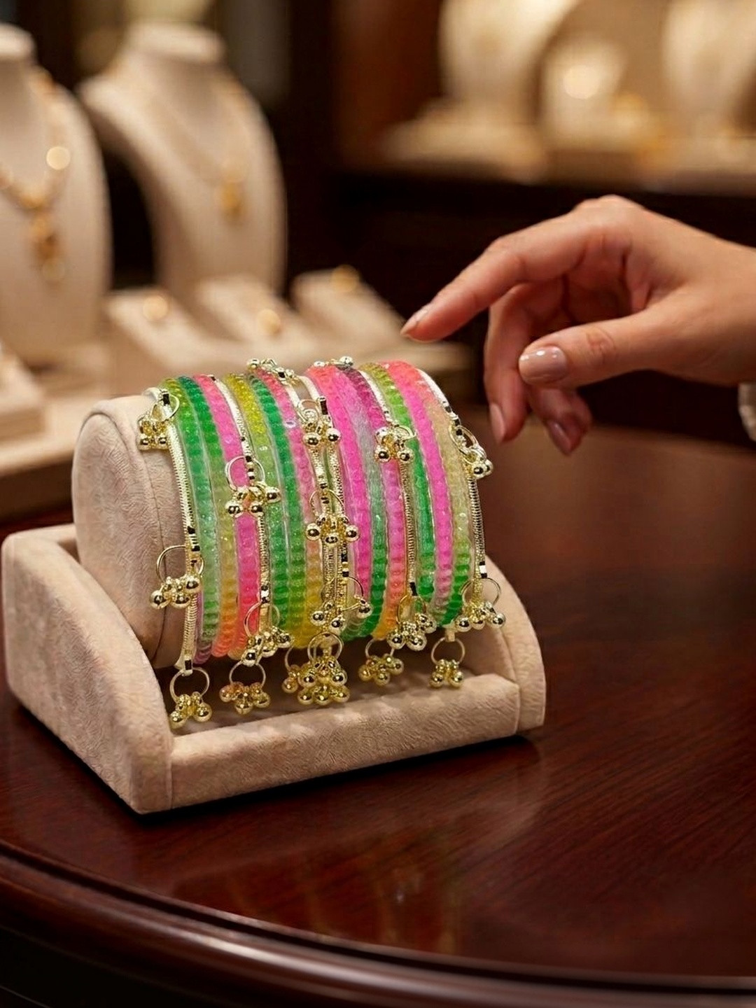 BeautyTrends Gold-Plated Stone Studded & Beaded Bangle