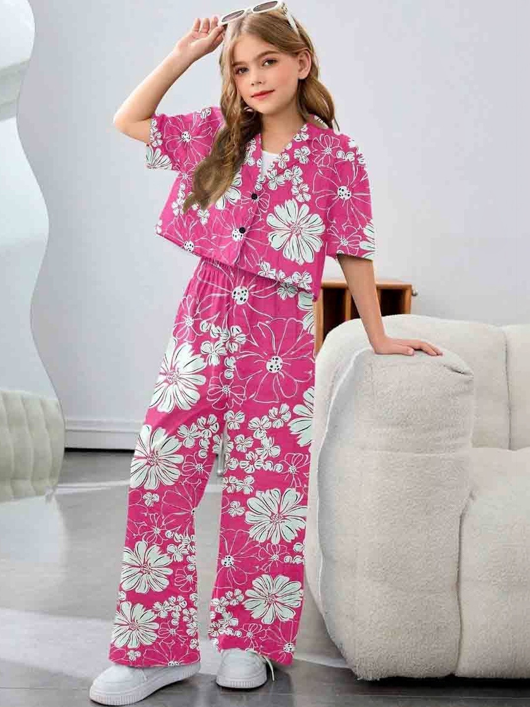 LA3MINE Tropical Printed Shirt with Palazzos