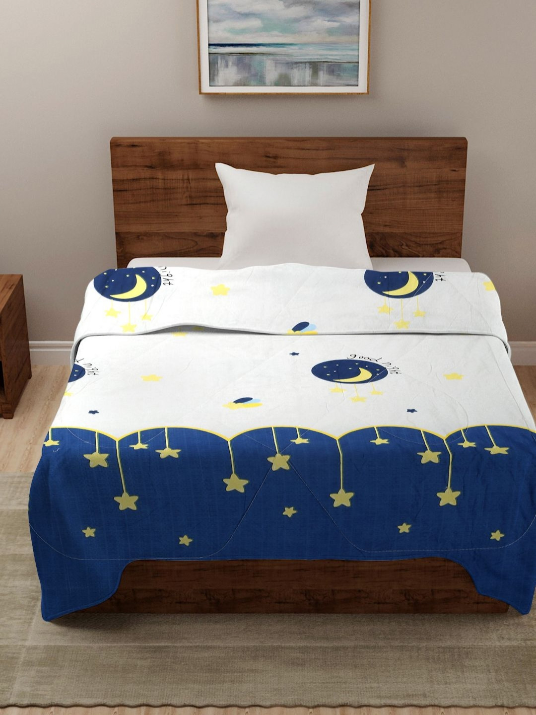HOSTA HOMES White & Blue Cartoon Characters AC Room 210 GSM Single Bed Comforter