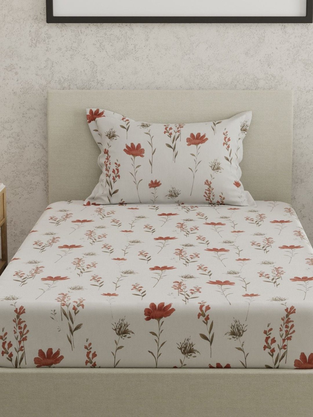 Huesland Multicoloured Floral 144 TC Single Bedsheet with 1 Pillow Covers
