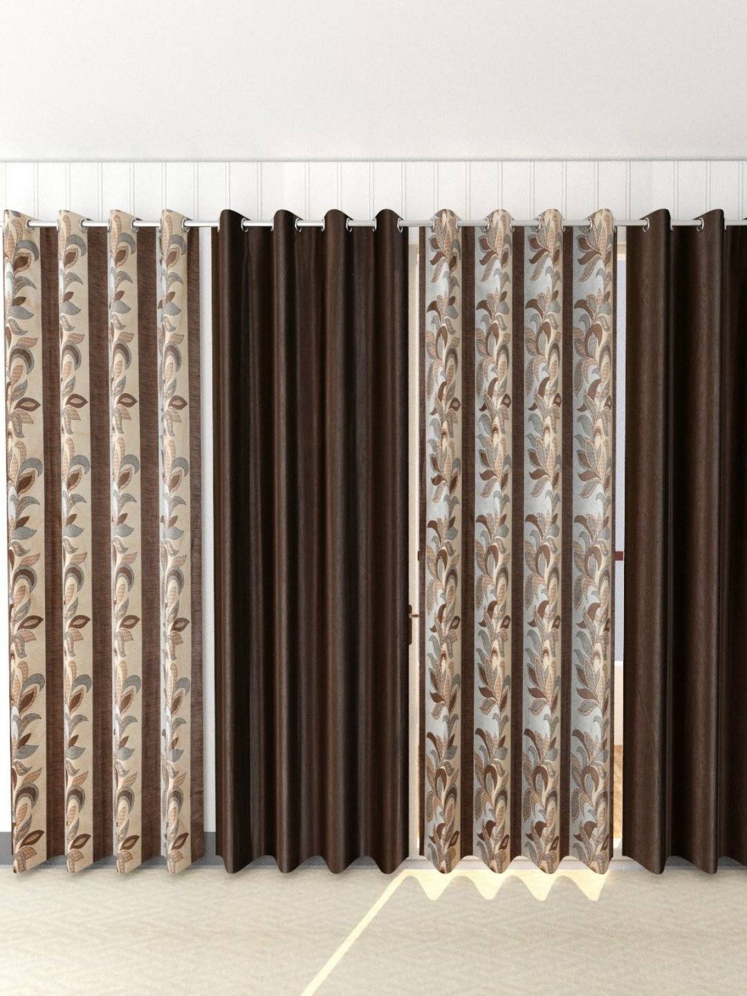 Galaxy Home Decor Brown 4 Pieces Floral Long Door Curtain
