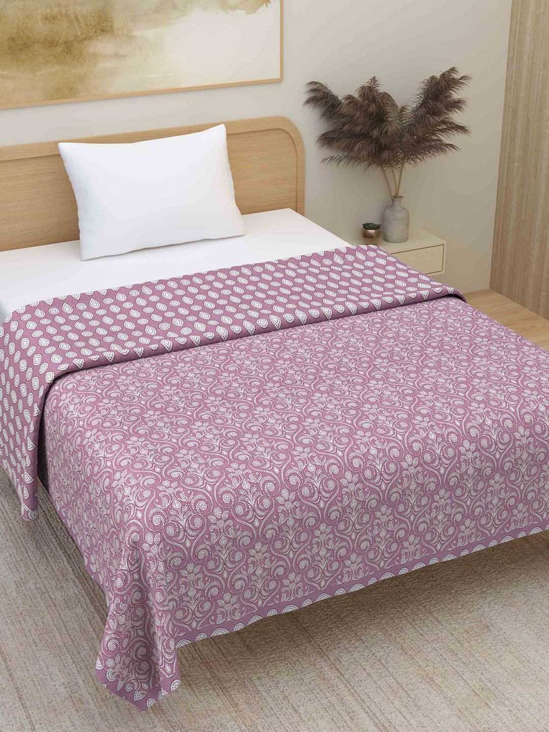 Plarsh Comfort Pink Ethnic Premium Soft 300 GSM Pure Cotton Reversible Single Bed Dohar