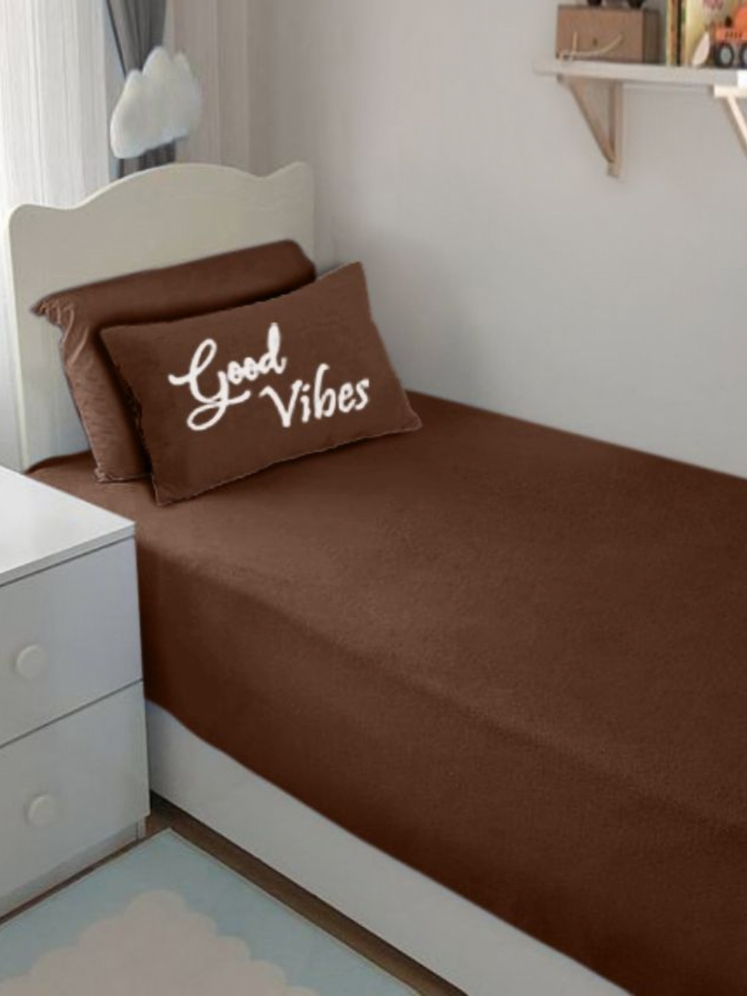 Bodycomfy Jersey Brown Cotton Fitted 400 TC King Bedsheet Set 1.16m x 0.91m