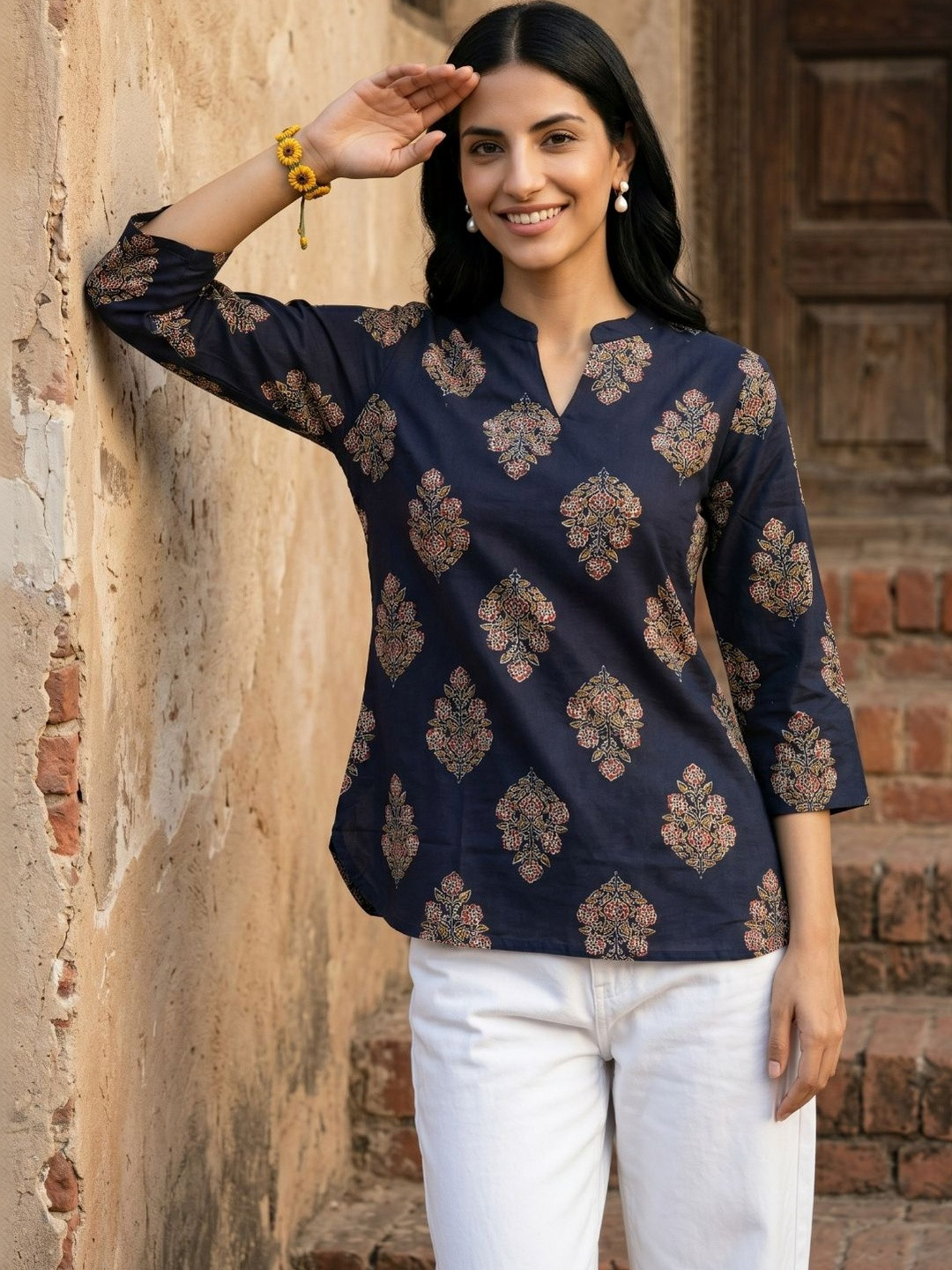KALINI Print Ethnic Cotton Top