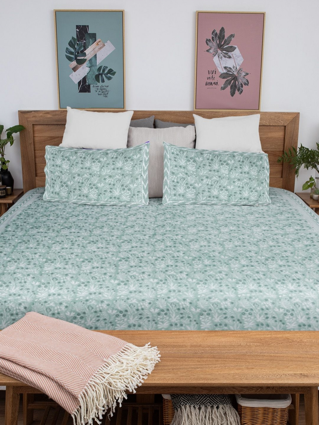 Baarno Premium White Floral Cotton 300 TC King Fine Bedsheet with 2 Pillow Covers-106 x 106 inches