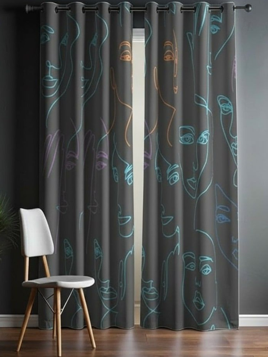 BFAM Blue Set of 2 Black Out Door Curtain