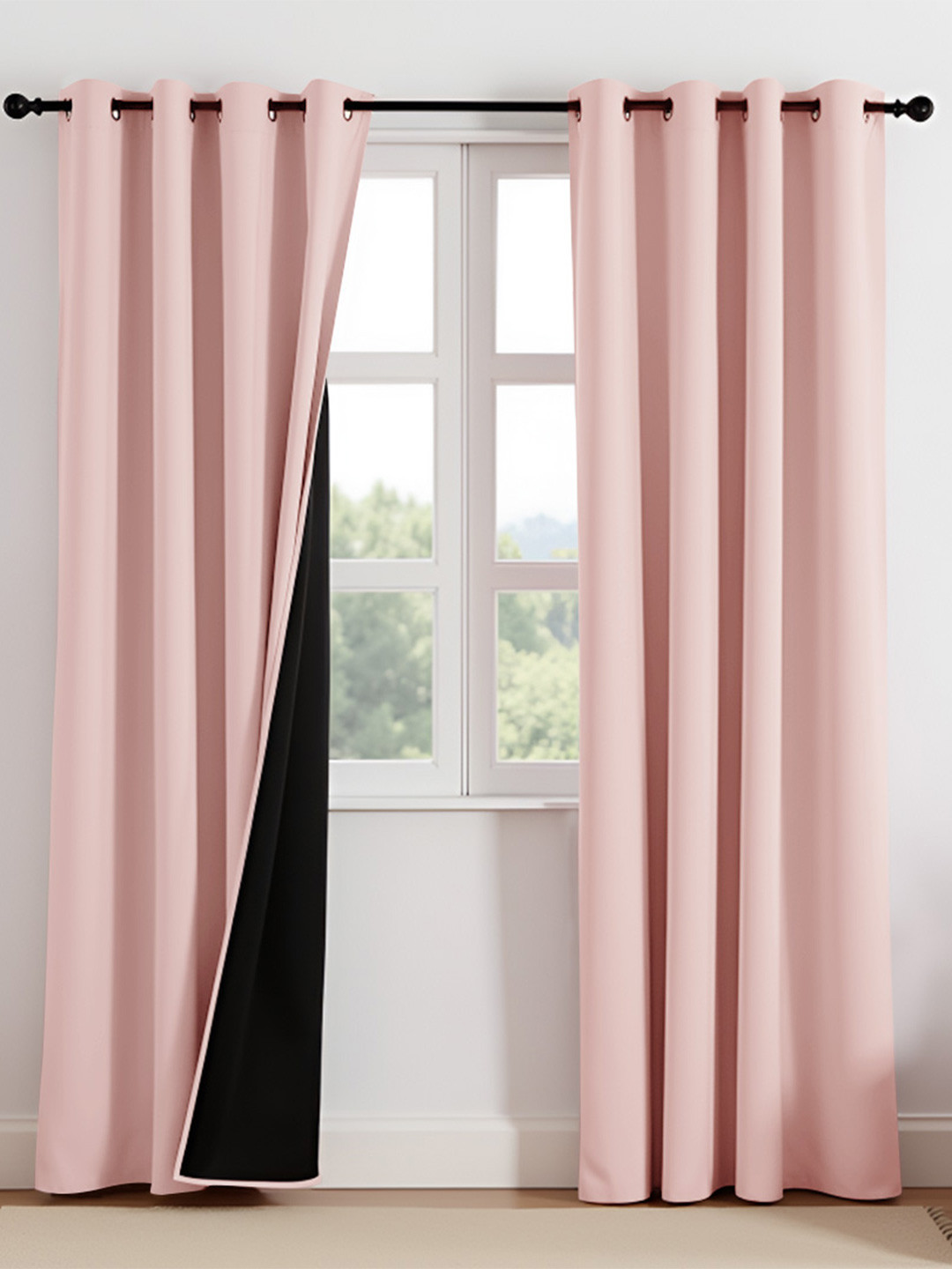 HOMEMONDE Set of 2 Blackout Solid Polyester Eyelet Door Curtains - 7 Feet