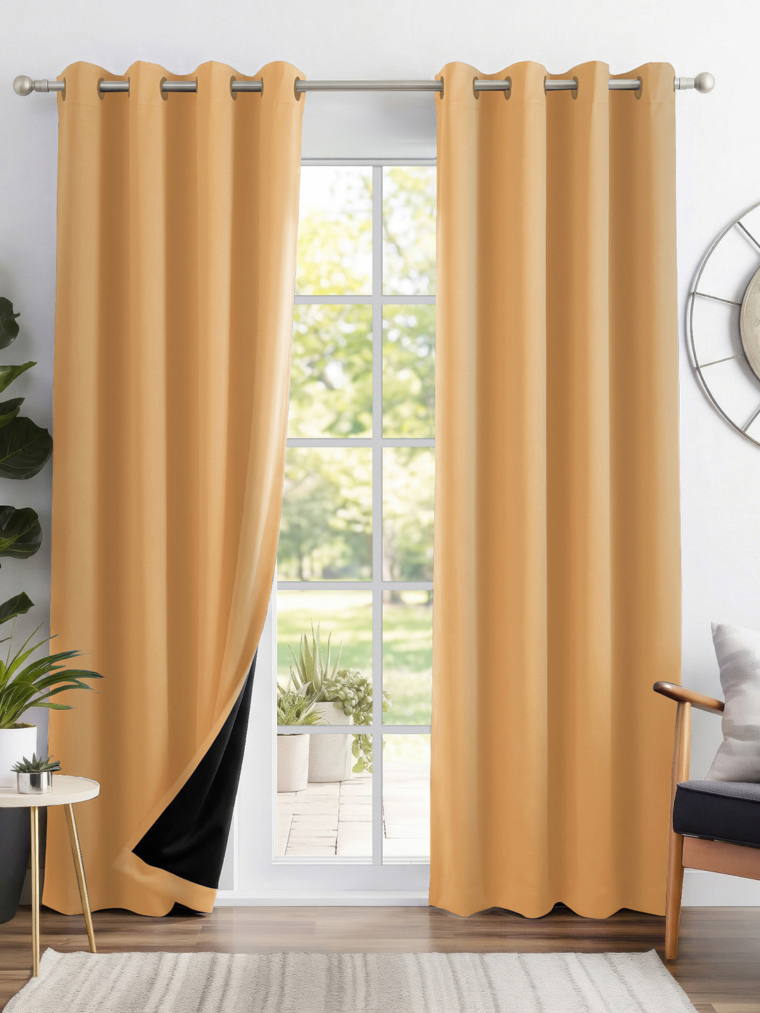 Story@home Mustard 2 Pieces Black Out Door Curtains