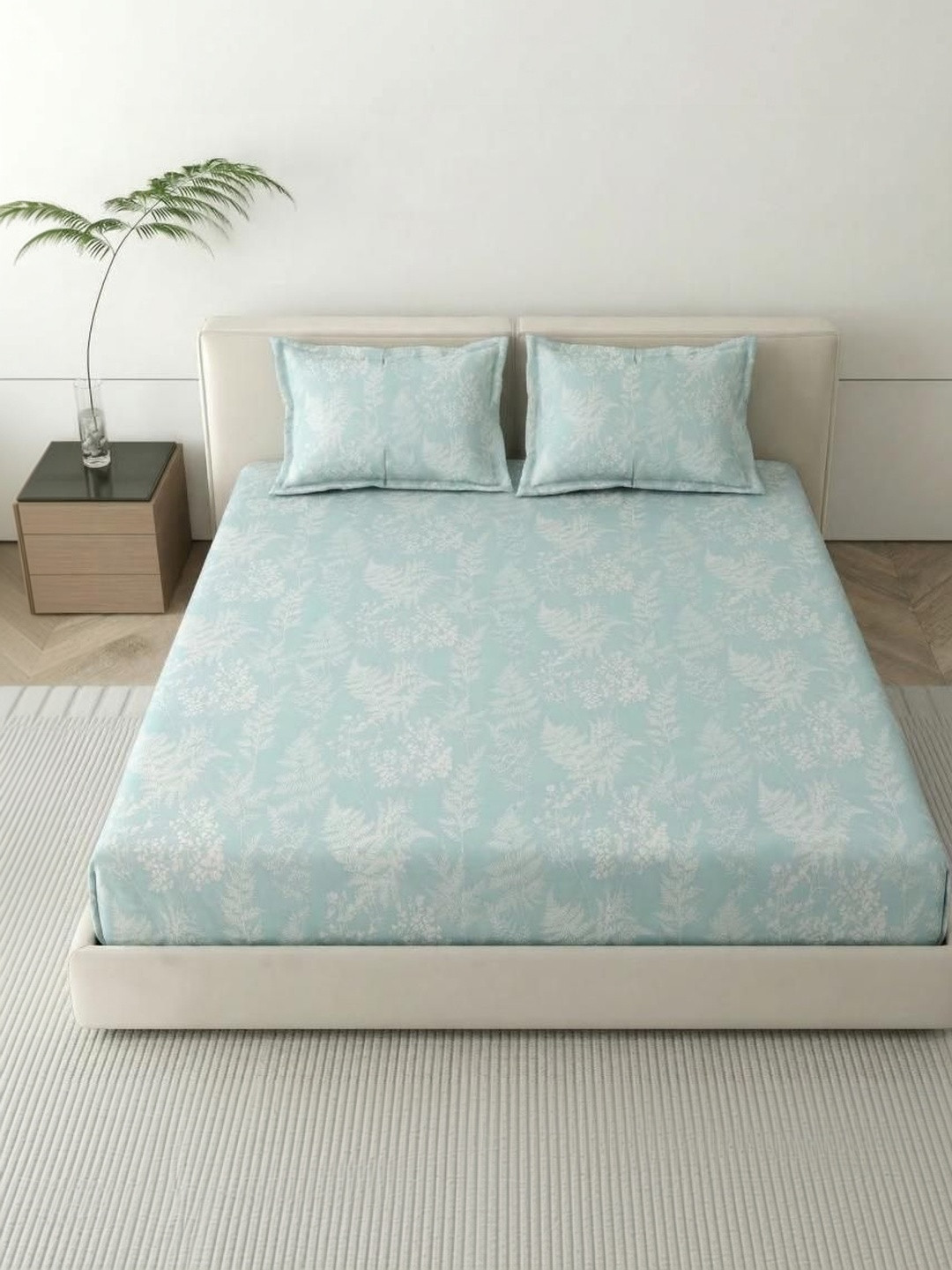 MAFATLAL Teal 186 TC Bedsheet with 2 Pillow Covers
