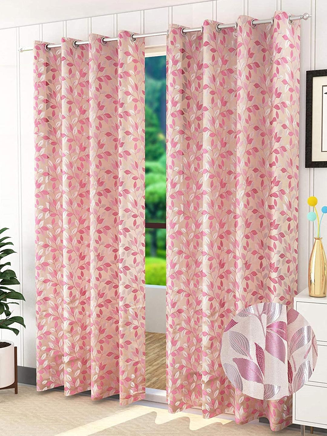Fresh From Loom Pink & White Set of 2 Room Darkening Door Curtain