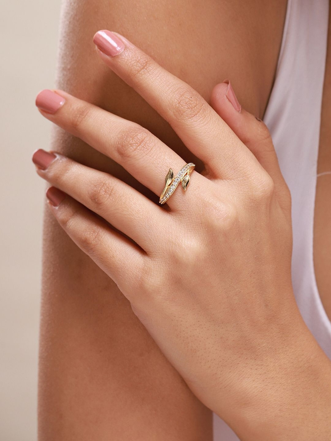 Voylla Women Gold-Plated Cubic Zirconia Finger Adjustable Ring