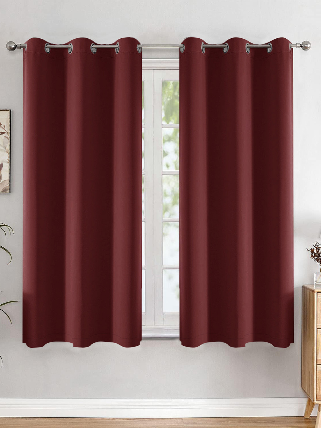 HOMEMONDE Maroon 2 Pcs Blackout 6 Feet Long Room Privacy & Thermal Insulation Curtains