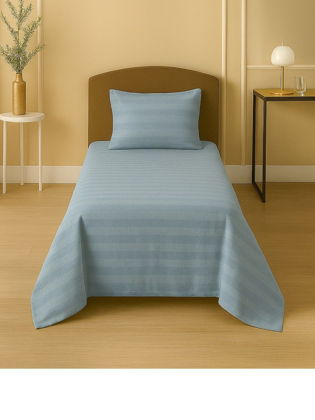 INDHOME LIFE Blue Striped Cotton 240 TC Queen Bedsheet Set-60 inch x 90 inch