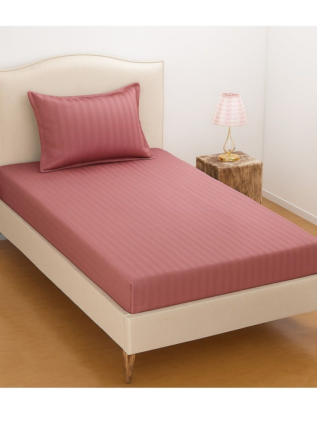 INDHOME LIFE Pink Striped Cotton 240 TC Queen Bedsheet Set-60 inch x 90 inch