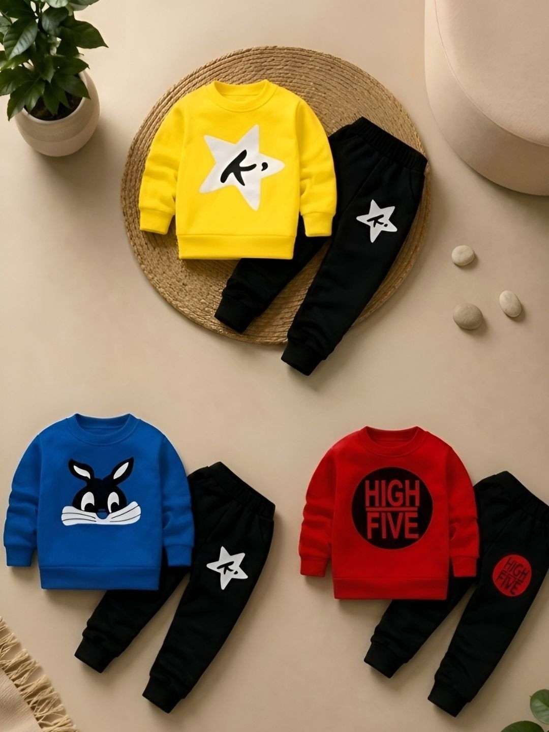 CUTE N TIGHT Unisex Pack Of 3 Printed Sweatshirt With Joggers