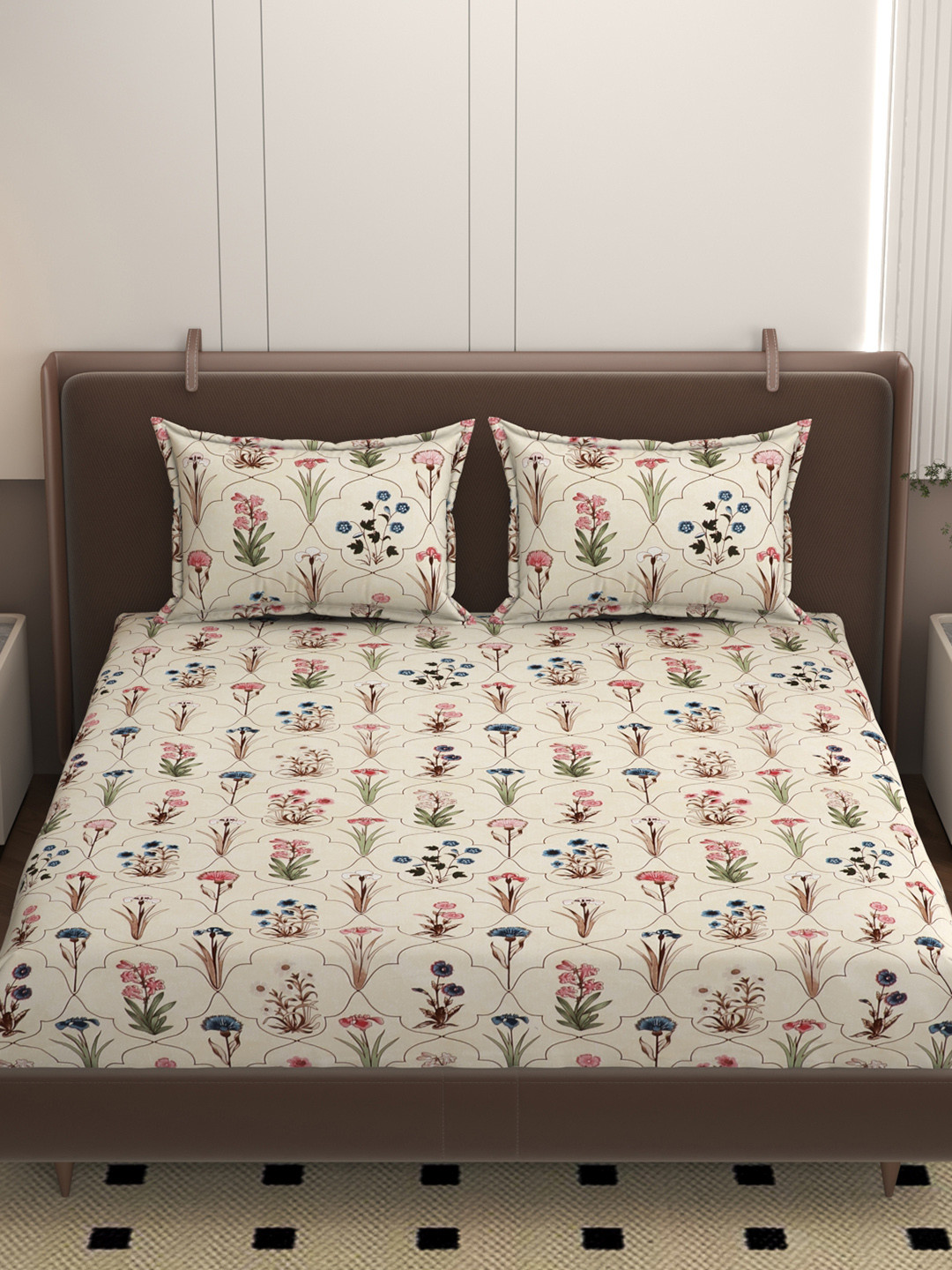 Homio  Beige 250 TC Cotton King Bedsheet Set 1.98 m x 1.82 m