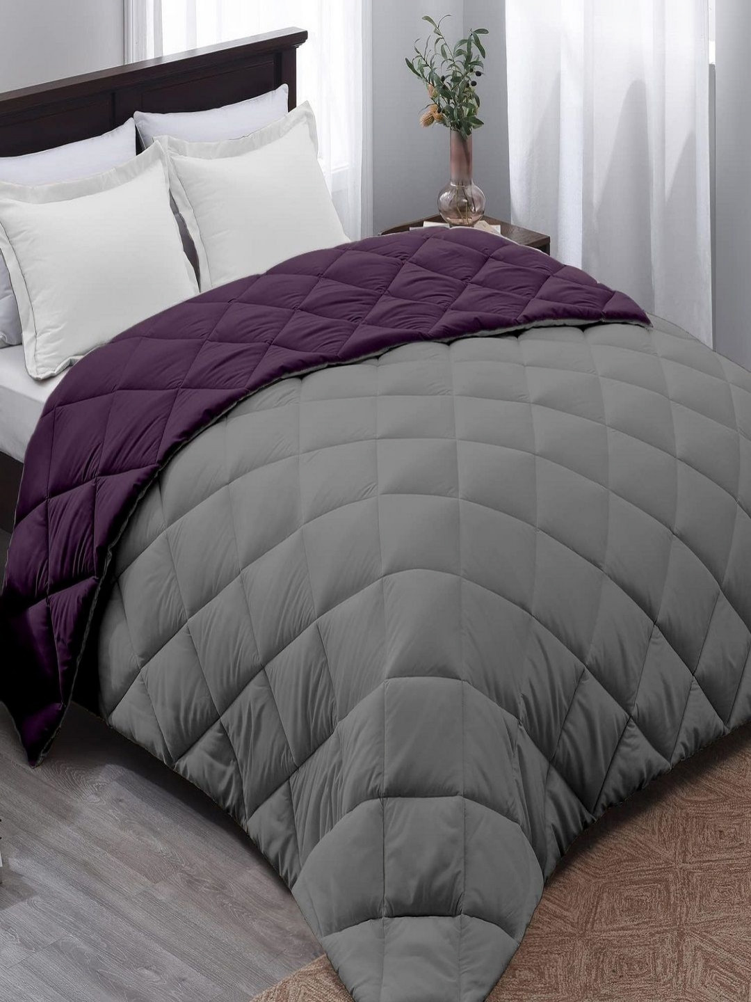 CHICERY Grey & Purple Heavy Winter 210 GSM Single Bed Comforter