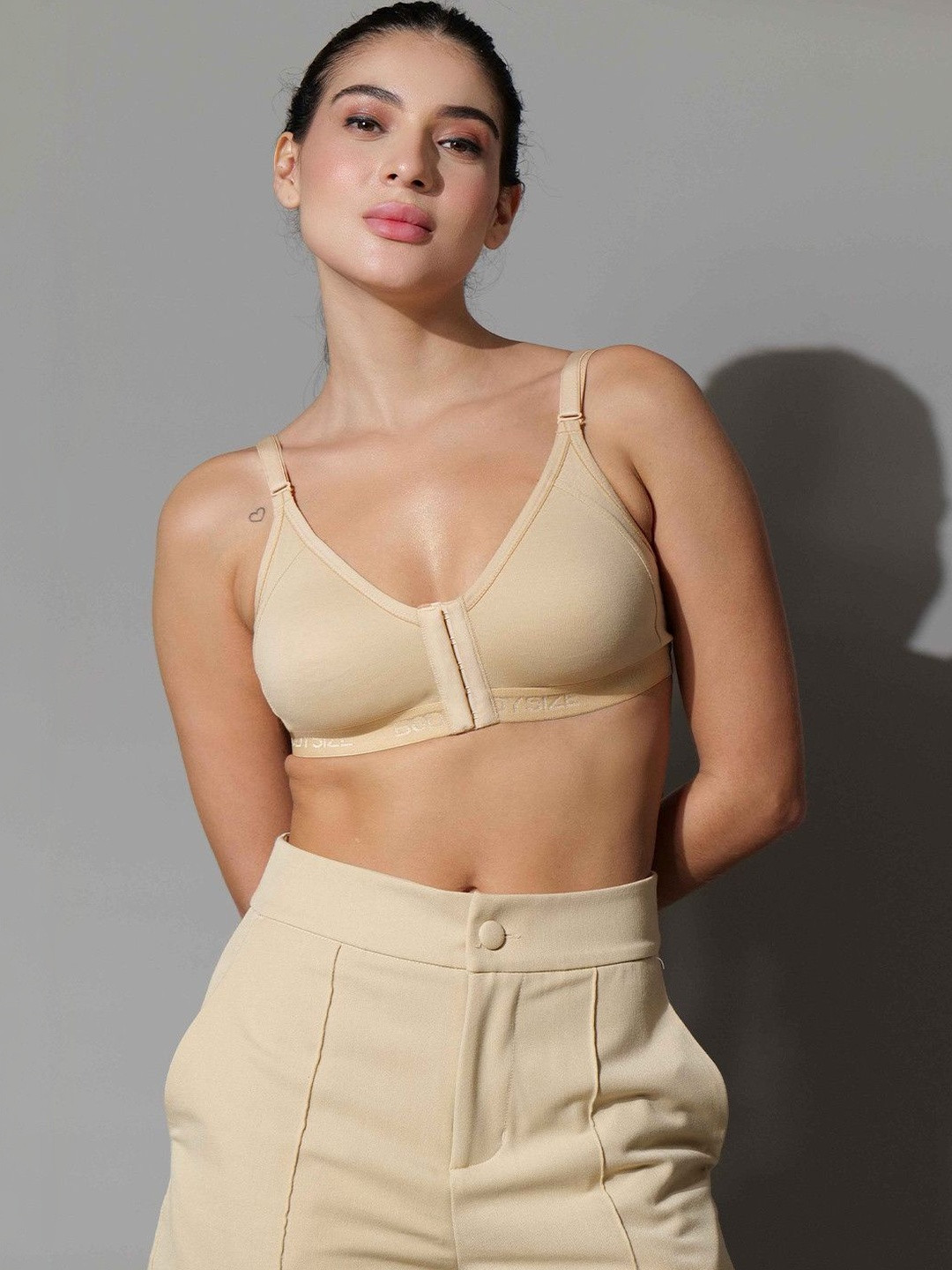 BODYSIZE Women Front Open Non Padded Full Coverage Seamless Twin Hook Cotton Bra