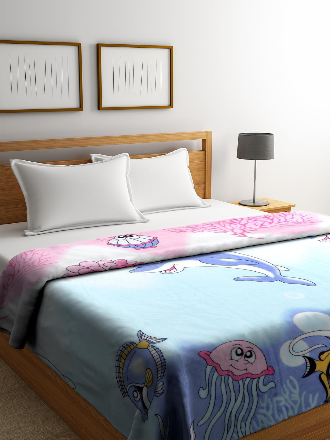 Cortina Blue & Pink AC Room 250 GSM Double Bed Blanket