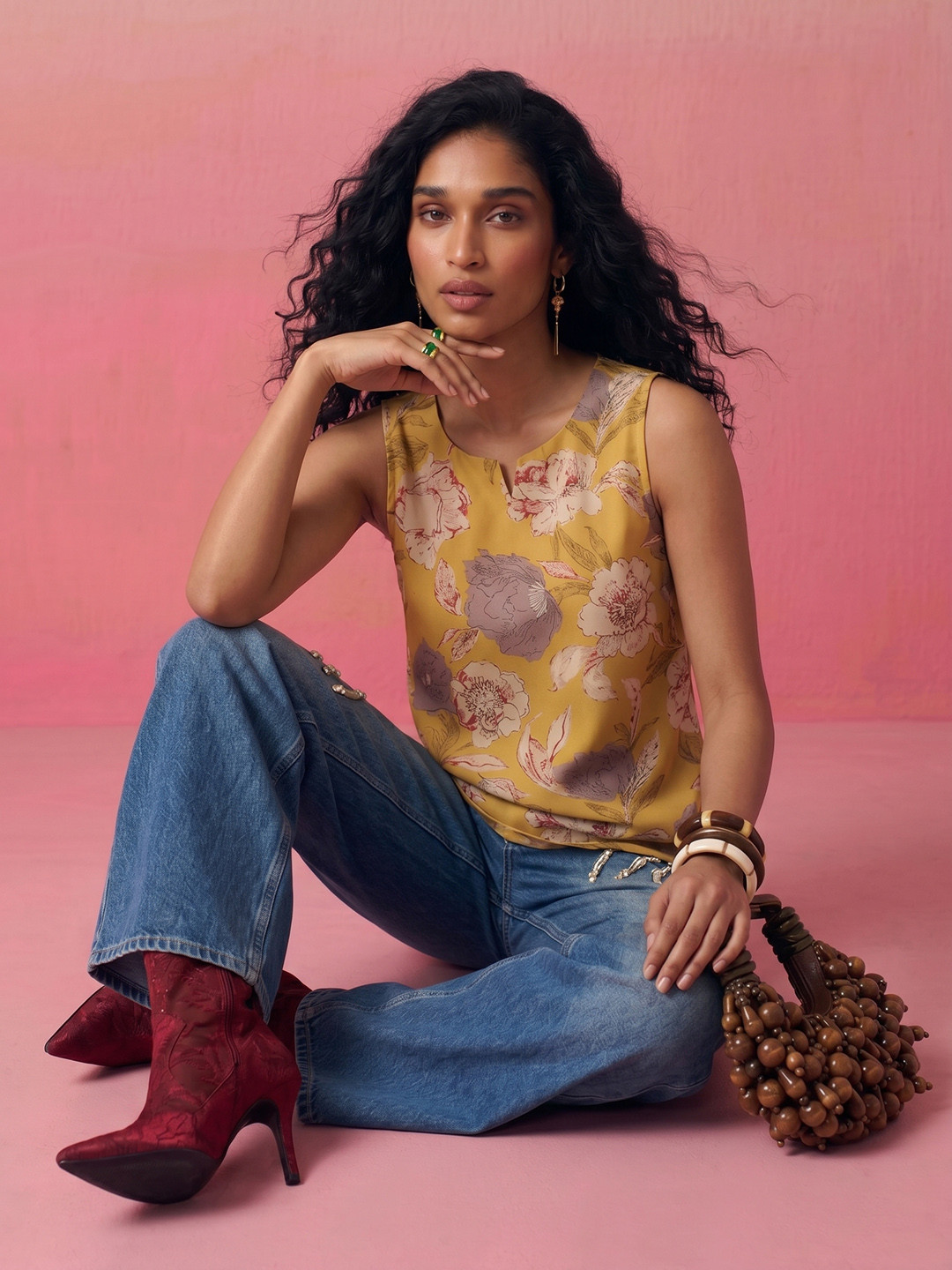 ZACCAI Yellow Floral Printed Top