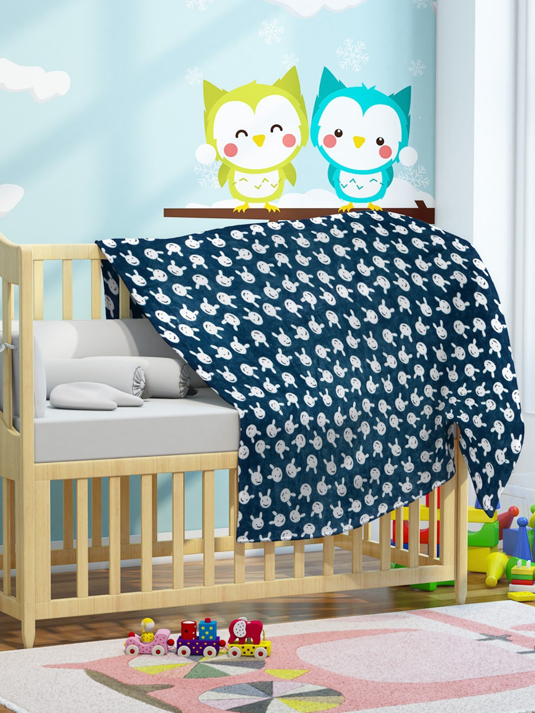 Florida Teal & White Cartoon Characters AC Room 300 GSM Single Bed Blanket