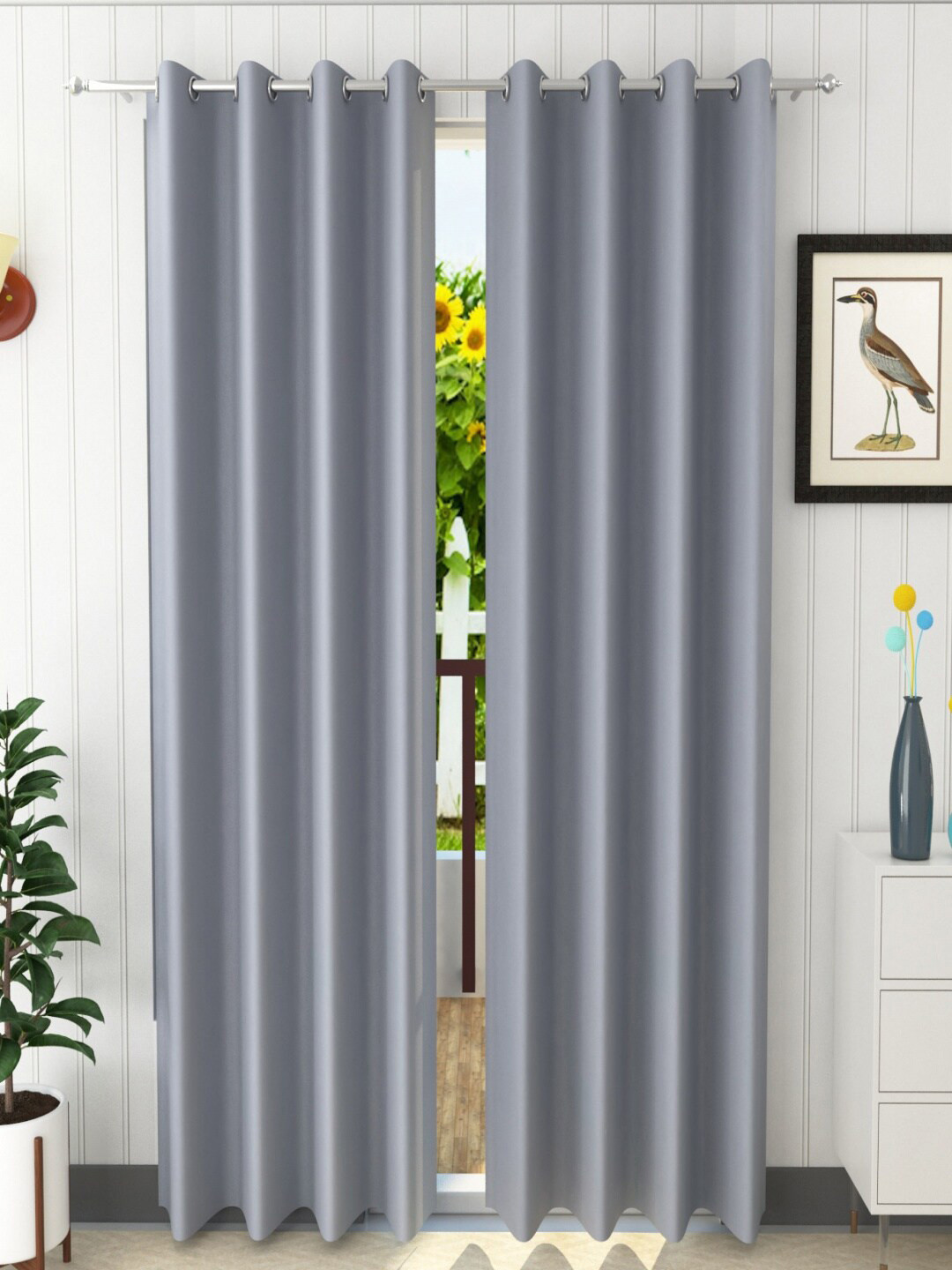 Homefab India Grey Set of 2 Black Out Window Curtain