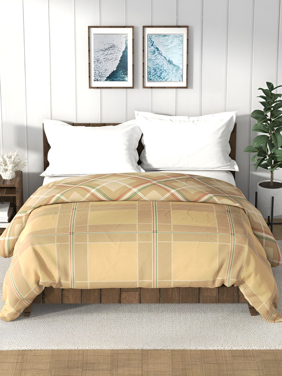 Nautica Bristol Brown & Green Checked AC Room 150 GSM Double Bed Comforter