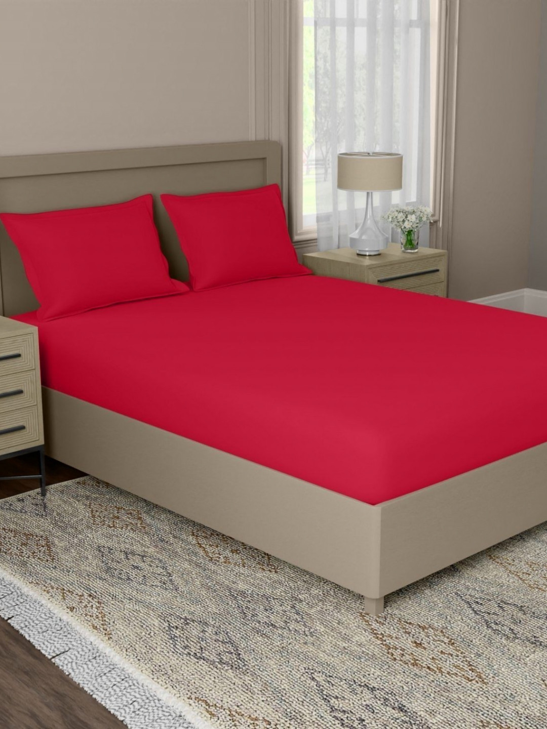 home expressions Pink Cotton 144 TC Queen Bedsheet 224 m X 254 m