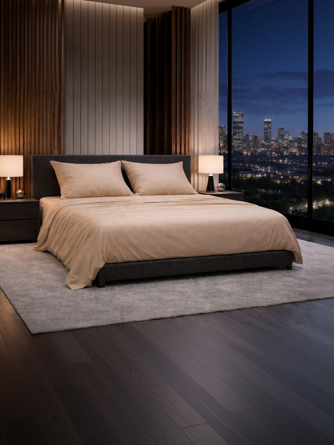 RF RELAXFEEL Beige King 500 TC Cotton Bedsheet With 2 Pillow Covers