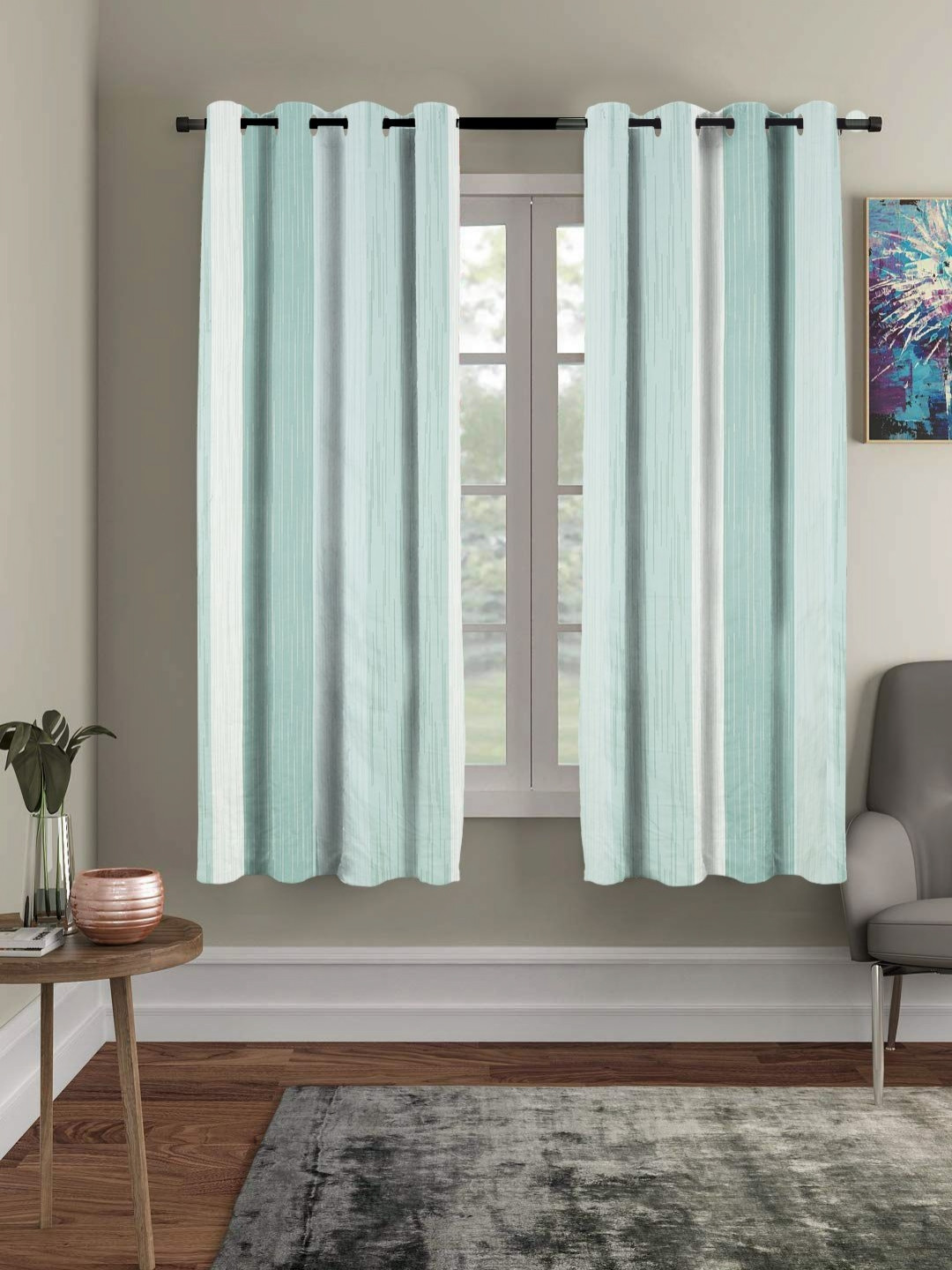 Aura Green Set of 2 Striped Sheer Window